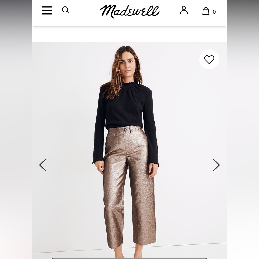 NWOT Madewell Slim Emmett Wide Leg Crop Pants in Metallic Bronze Sparkle size 26